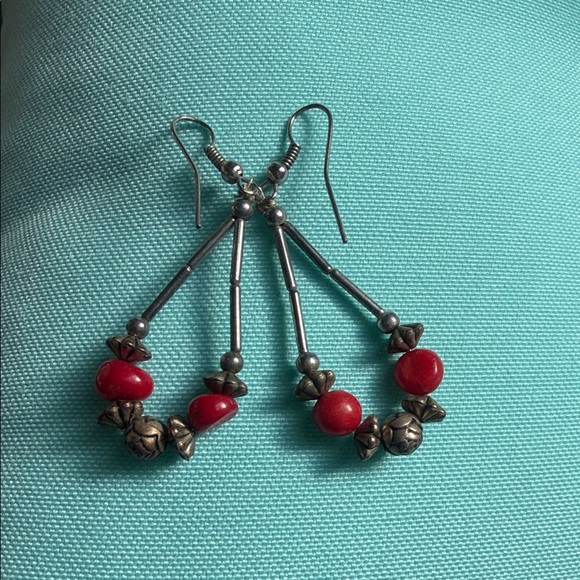Jewelry - Elegant Red and Silver Dangle Earrings